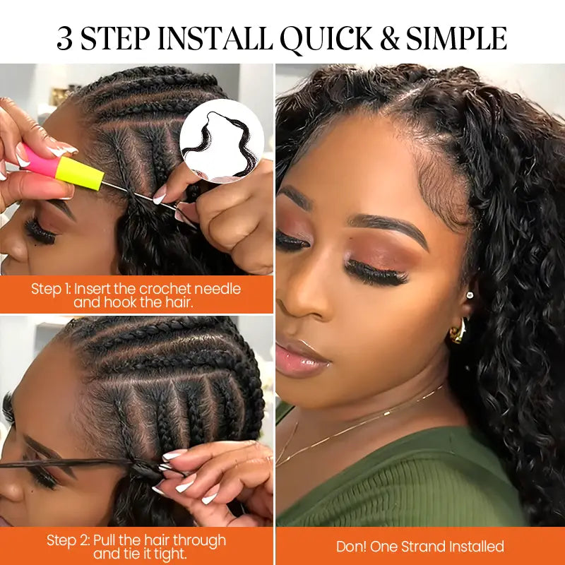 $109 = 3 Bundles | Curly Feather Crochet Human Hair Extensions Pre-Separated Knotless