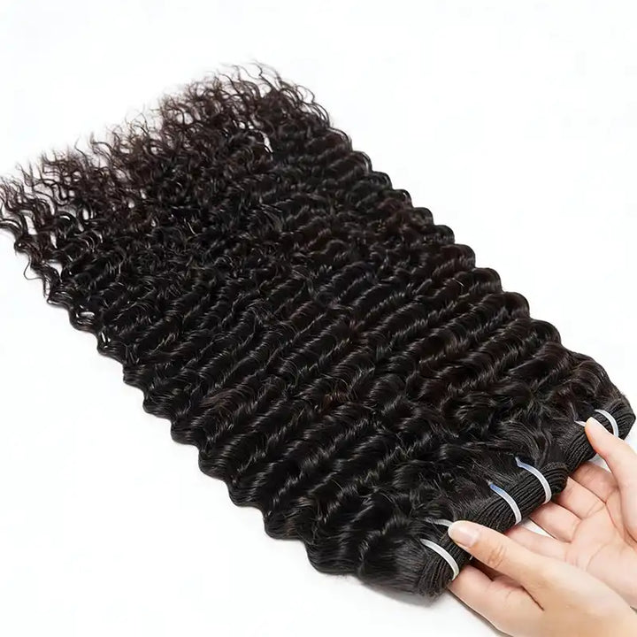 5x5 HD Lace Closure with 3 Bundles Curly Human Hair Weave Extensions