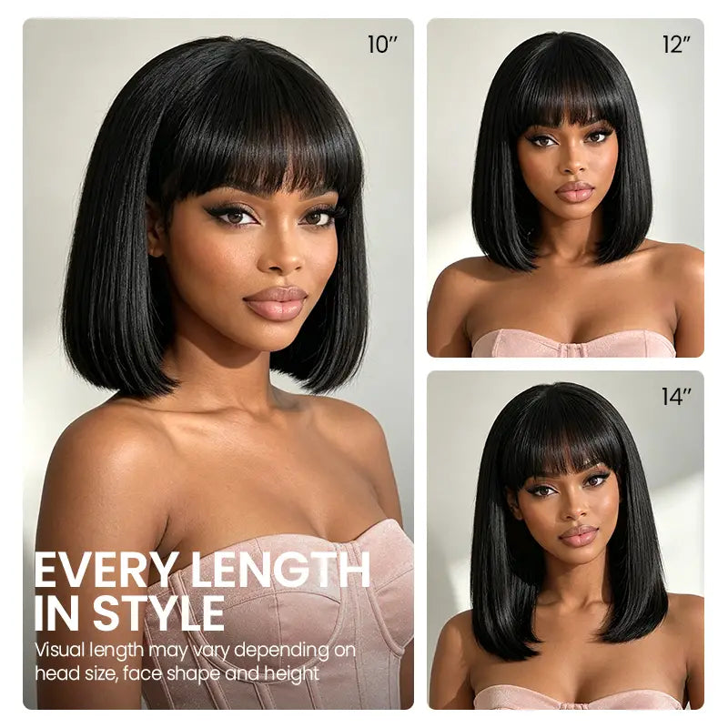 Human Hair Bob Wig with Bangs – Ready to Wear | No Glue, Beginner Friendly