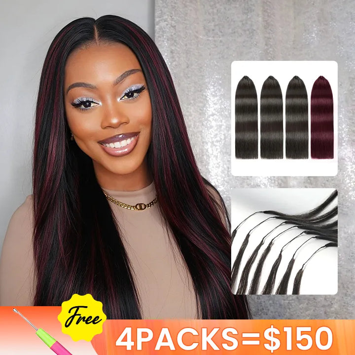 [4 Bundles] Trendy Colored Silky Straight Feather Crochet Human Hair Extensions