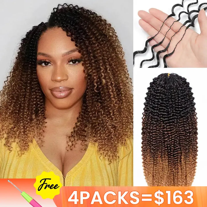 [4 Bundles] Ombre T1B/4/27 Kinky Curly Crochet Human Hair- Afro Texture