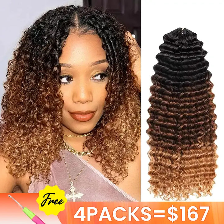 [4 Bundles] Ombre T1B/4/27 Deep Curly Crochet Human Hair Extensions