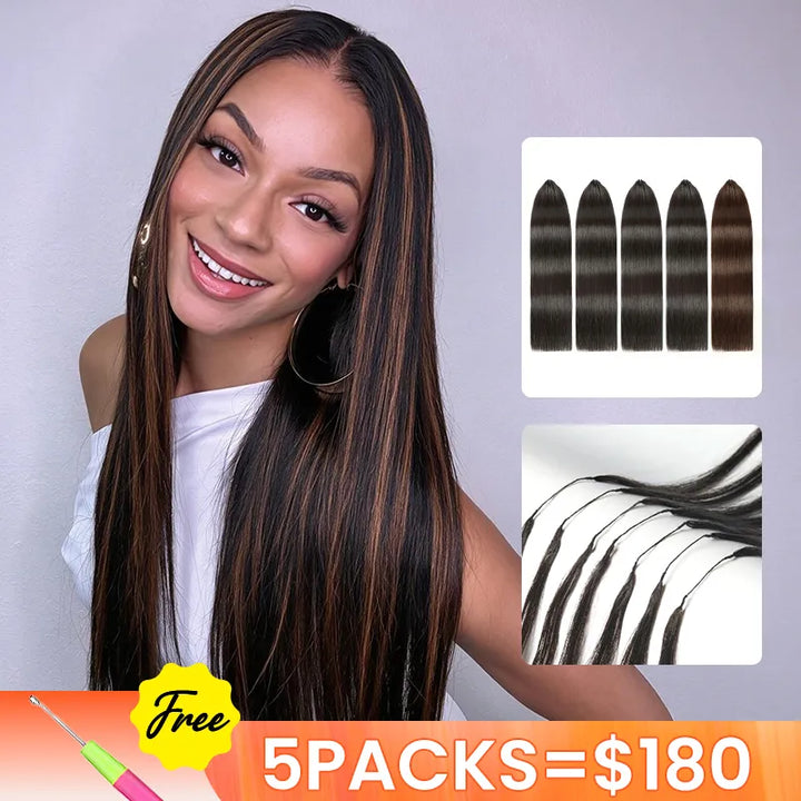 [5 Bundles] Highlight Brown Silky Straight Feather Crochet Human Hair Extensions