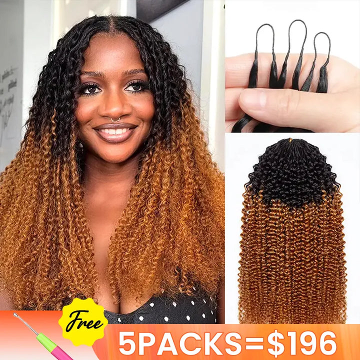 [5 Bundles] Ombre T1B/30 Jerry Curly Feather Crochet Hair Extensions 100% Human Hair