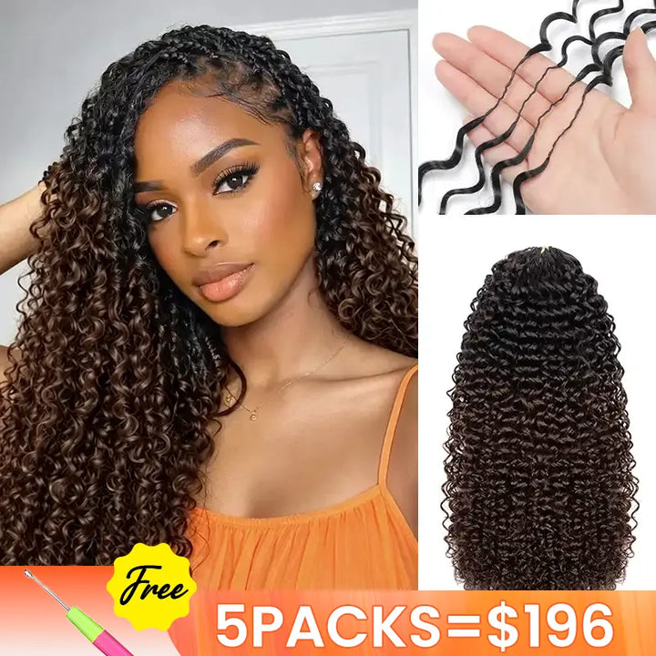 [5 Bundles] Ombre Brown T1B/4 Kinky Curly Pre-Separated Feather Crochet Human Hair Extensions
