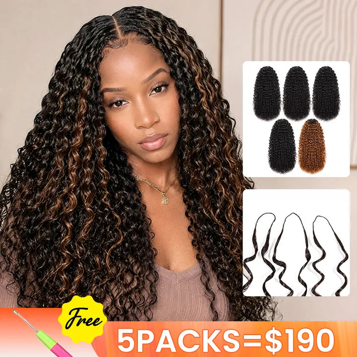 [5 Bundles] Colored Jerry Curly Feather Crochet Human Hair Extensions