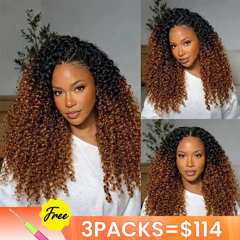 [3 Bundles] Ombre T1B/30 Jerry Curly Feather Crochet Hair Extensions 100% Human Hair