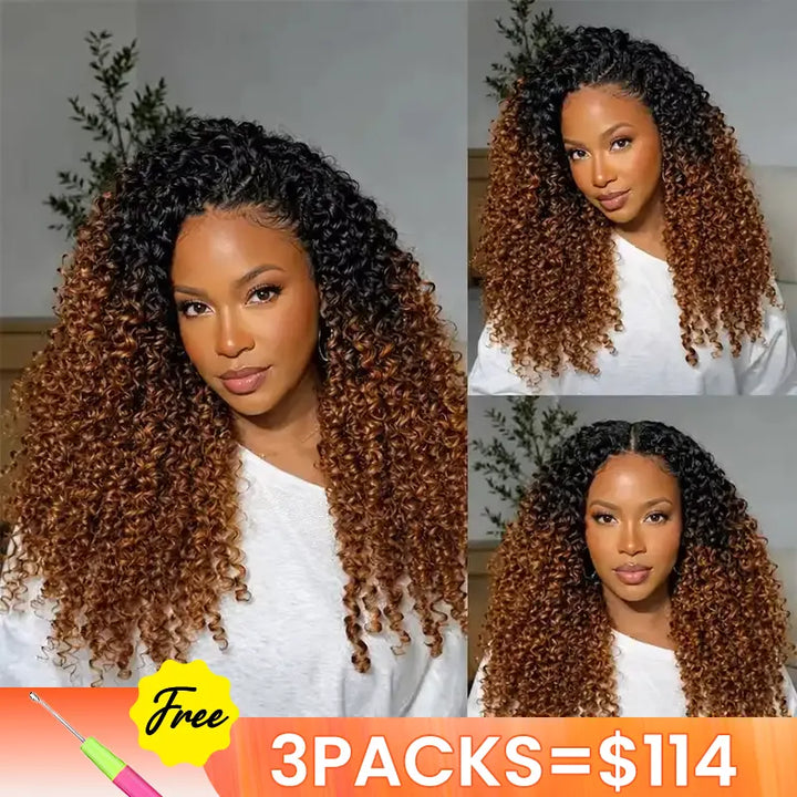 [3 Bundles] Ombre T1B/30 Jerry Curly Feather Crochet Hair Extensions 100% Human Hair