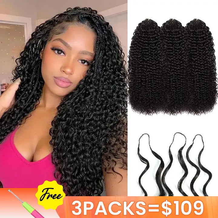 [3 Bundles] Jerry Curly Feather Crochet Human Hair Extensions Pre-Separated Knotless