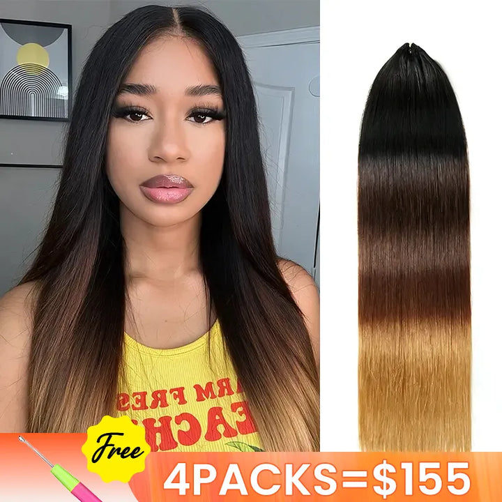 [4 Bundles] Ombre T1B/4/27 Silky Straight Feather Crochet Human Hair Extensions
