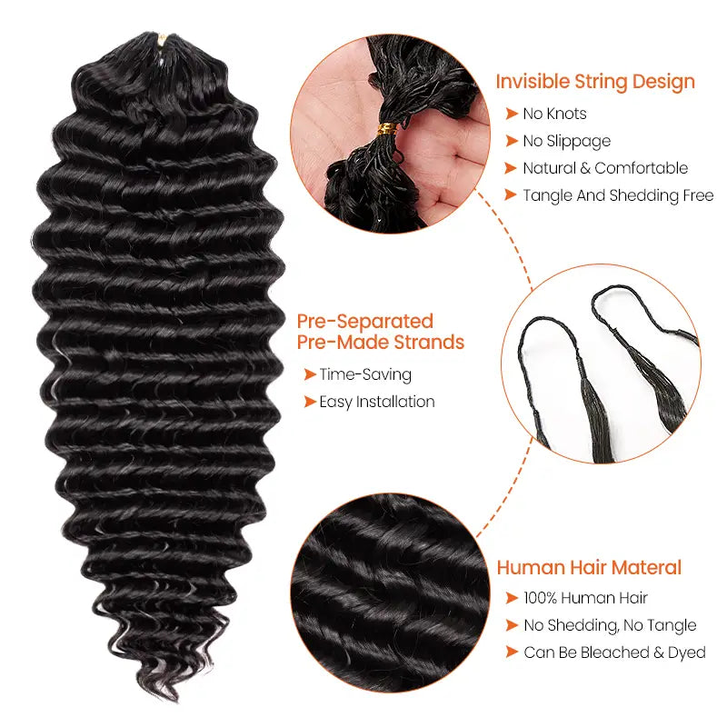 $109 = 3 Bundles | Curly Feather Crochet Human Hair Extensions Pre-Separated Knotless