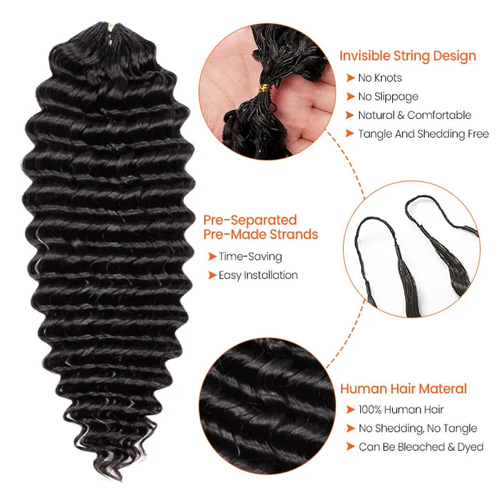 $109 = 3 Bundles | Curly Feather Crochet Human Hair Extensions Pre-Separated Knotless