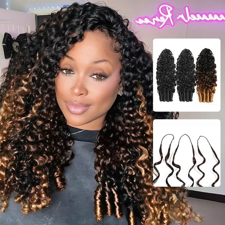 Colored Burmese Curly Feather Crochet Hair Extensions Human Hair
