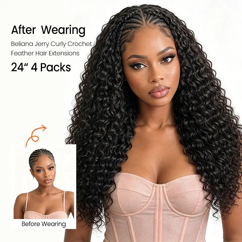 $109 = 3 Bundles | Jerry Curly Feather Crochet Human Hair Extensions Pre-Separated Knotless