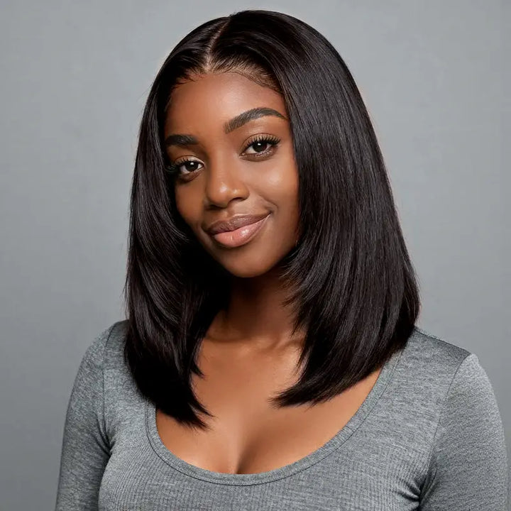 Perruque en cheveux humains lisses avec dentelle frontale transparente 13x4 