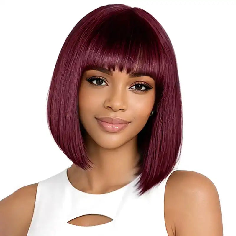 99J Human Hair Bob Wig with Bangs - Ready to Wear | No Glue, Beginner Friendly