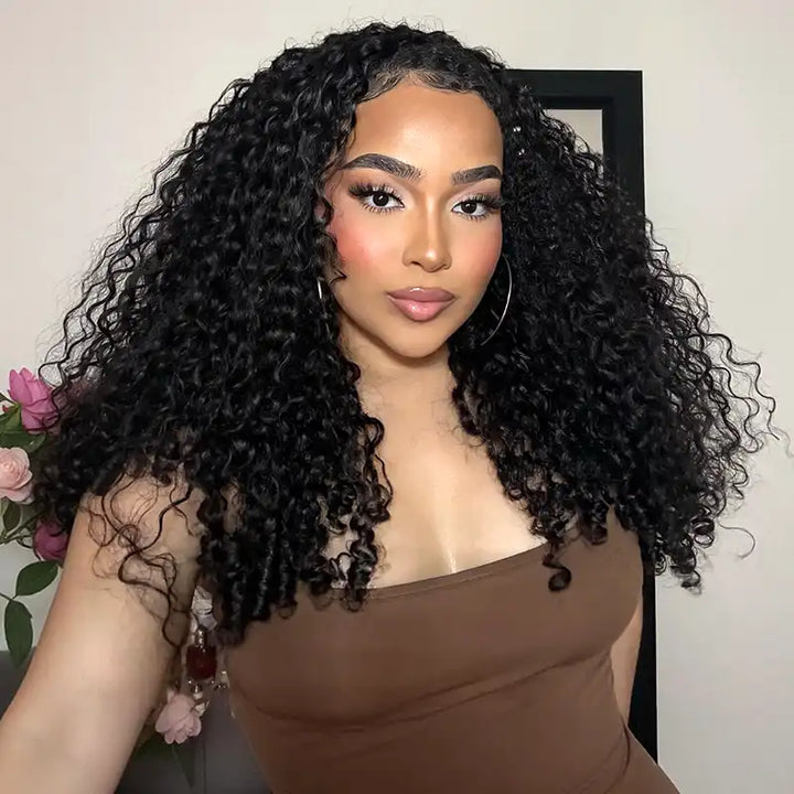 [4 Bundles] Natural Black Burmese Curly Feather Crochet Human Hair Extensions