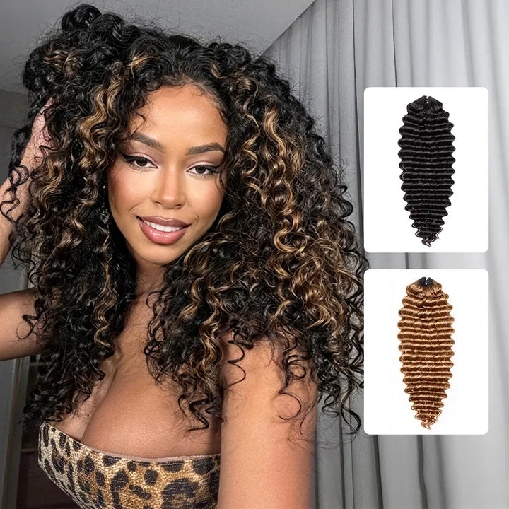[4 Bundles] Colored Deep Curly Feather Crochet Human Hair Extensions