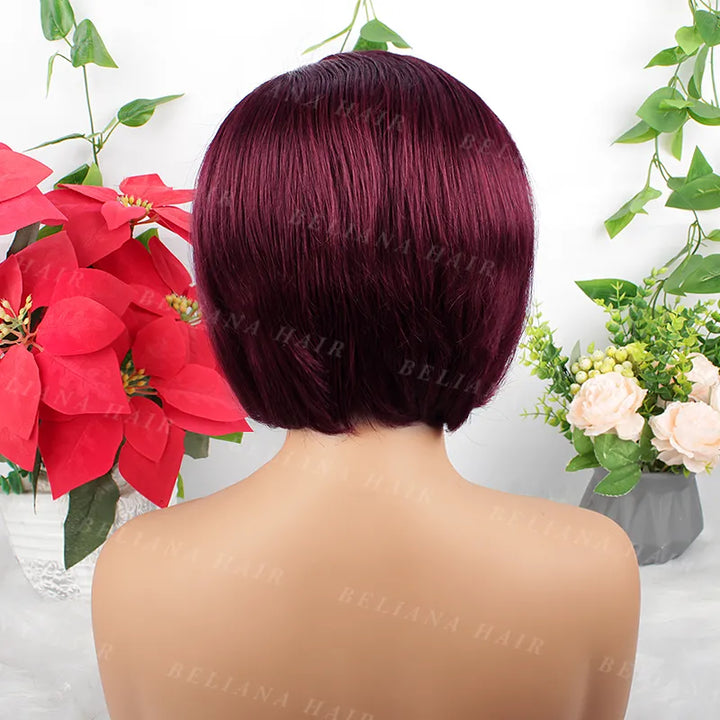 Perruque courte et lisse en cheveux humains coupe Pixie 99J, 13x4, avec dentelle transparente sur le devant 