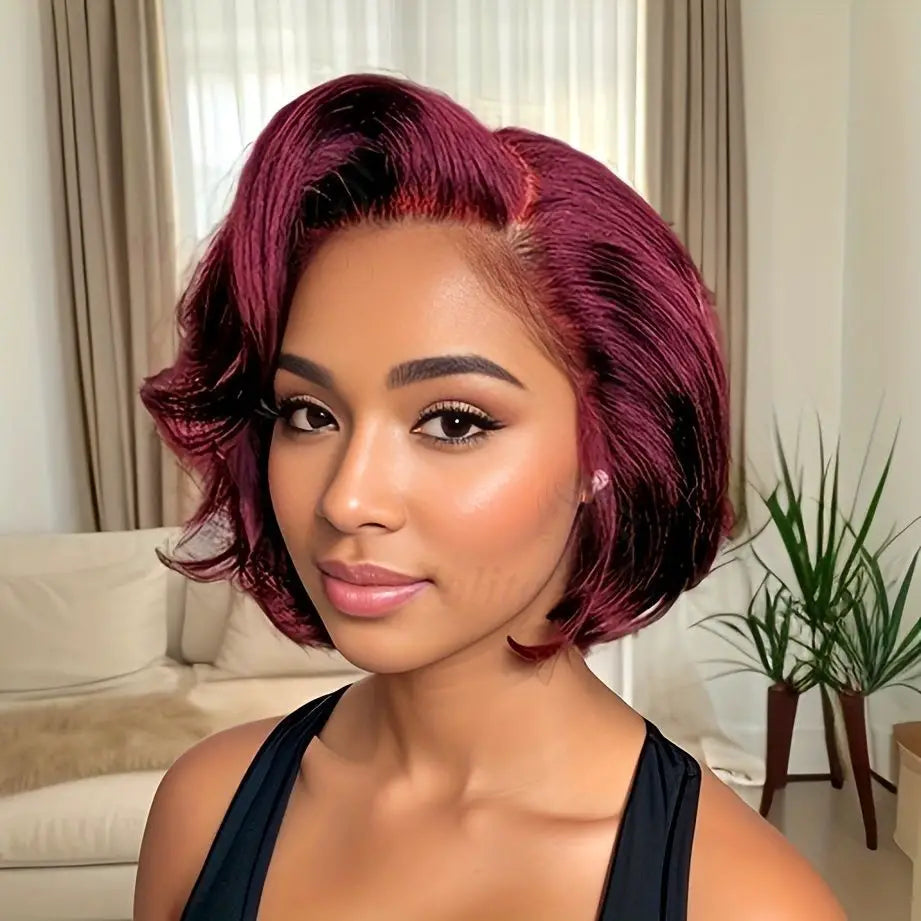 Perruque en cheveux humains lisses avec dentelle frontale transparente 13x4 