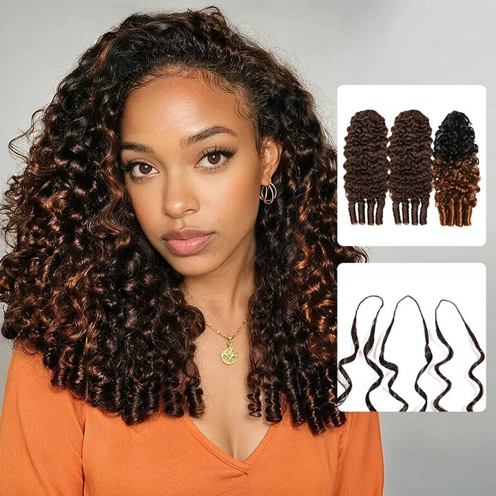 Colored Burmese Curly Feather Crochet Hair Extensions Human Hair