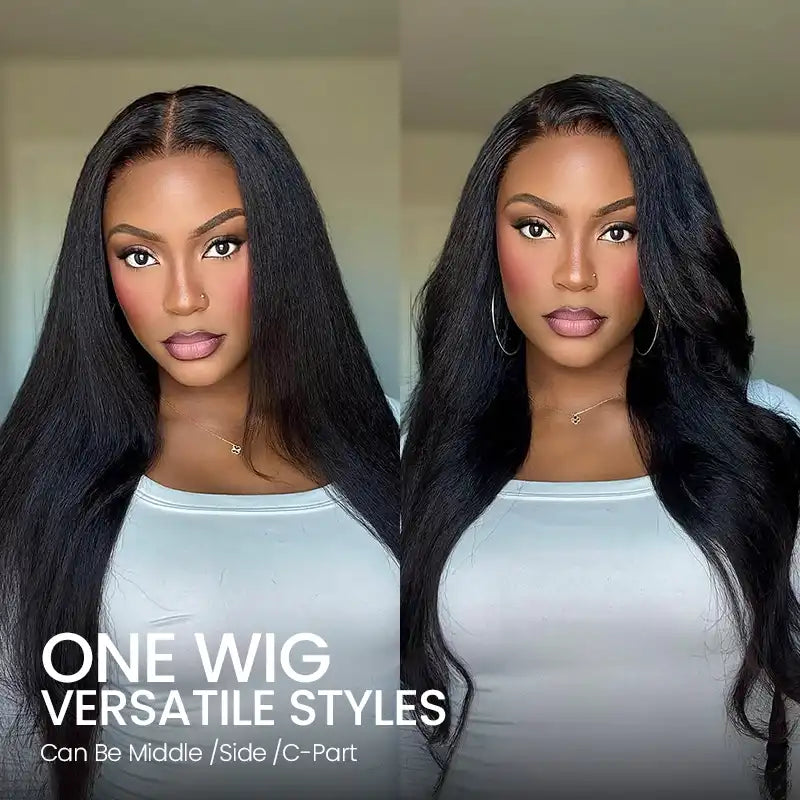 5x5 Lace Yaki Straight Bob Wig Drawstring Glueless Human Hair Wig