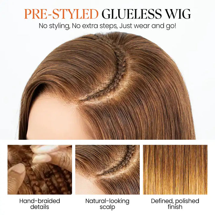 Side Braided Silky Straight Honey Blonde Glueless Bob 6x6 Lace Wig Human Hair
