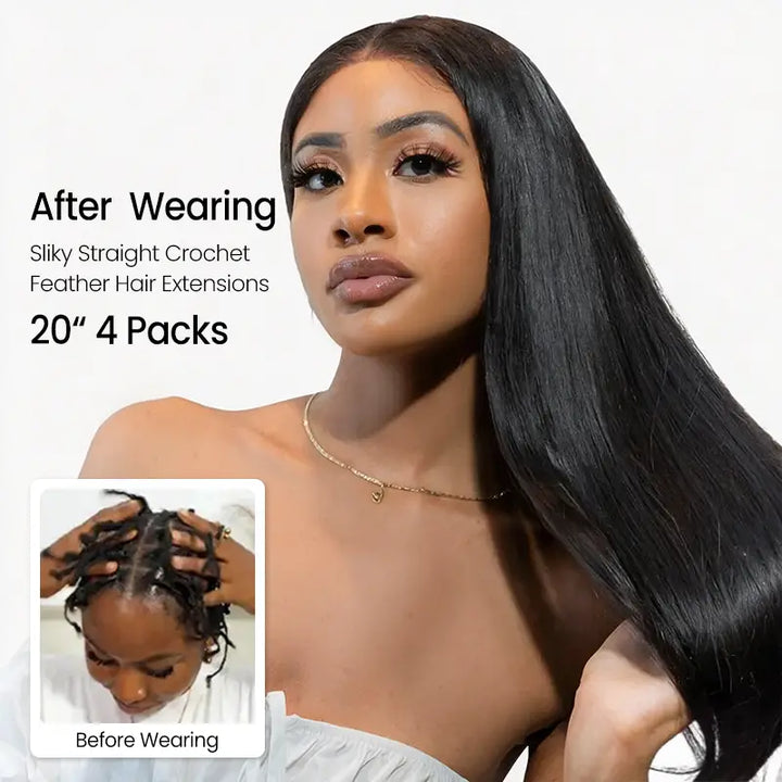 Trendy Colored Silky Straight Feather Crochet Human Hair Extensions
