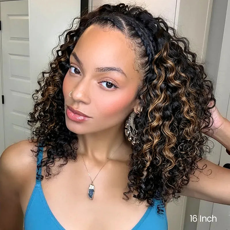 [4 Bundles] Colored Deep Curly Feather Crochet Human Hair Extensions