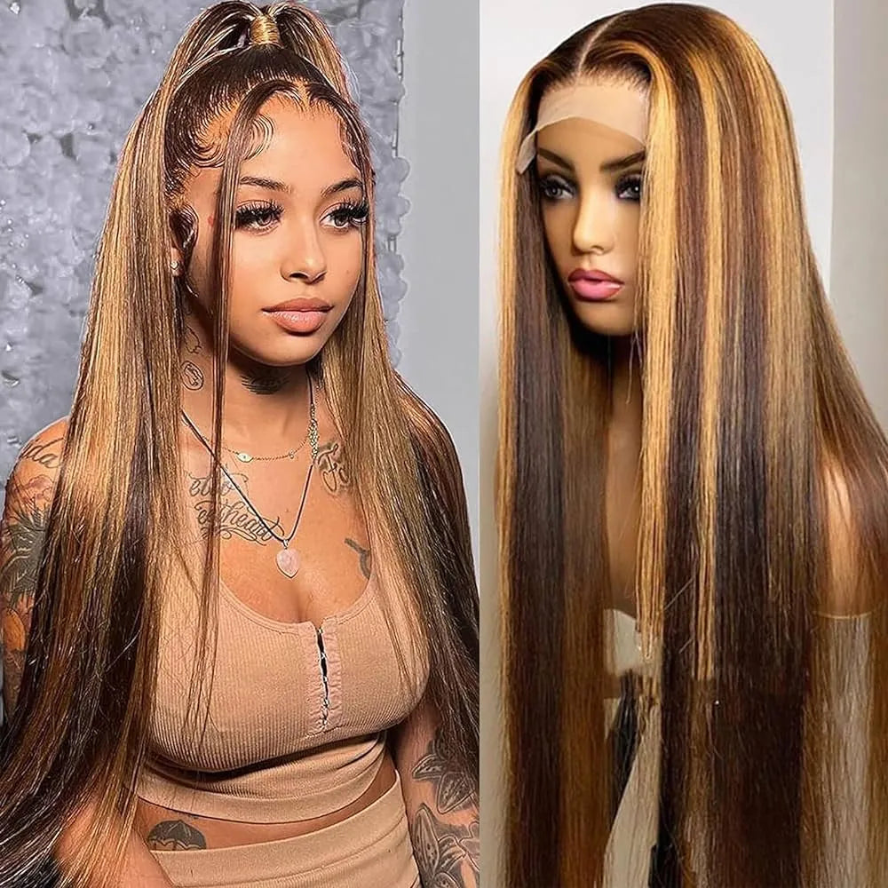 Piano Colored Hair 13x4 Transparent Lace Frontal Straight Wig
