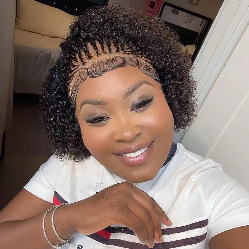 Peluca afro corta y rizada con trenzas frontales de encaje Wear Go de 13 x 4 