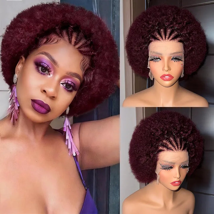 13x4 Wear & Go Cornrow Braided Lace Front Wig with Afro Puff Curls