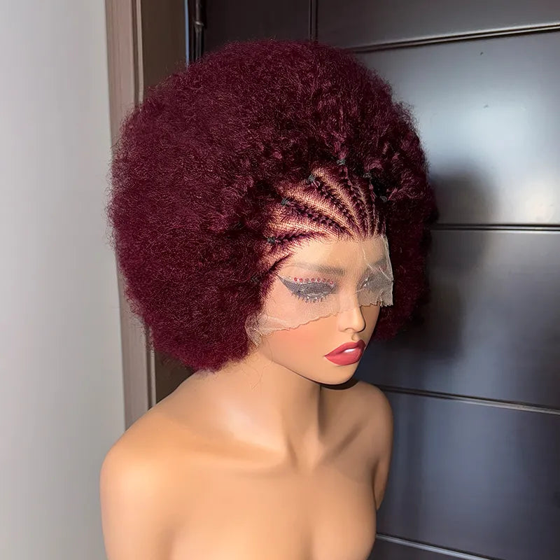 13x4 Wear & Go Cornrow Braided Lace Front Wig with Afro Puff Curls
