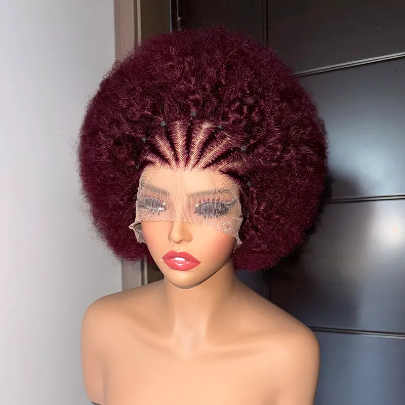 13x4 Wear & Go Cornrow Braided Lace Front Wig with Afro Puff Curls