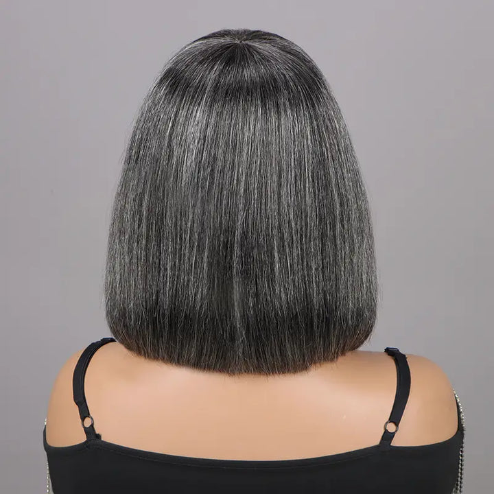 Put On and Go Salt and Pepper Bob Glueless Minimalist Grey Wig with Bang