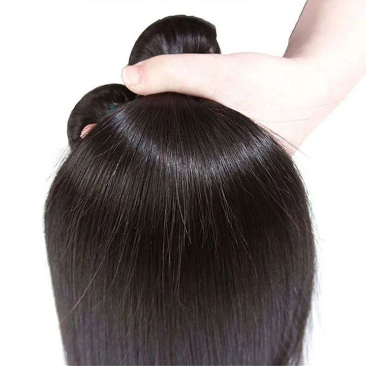 Lot de 3 mèches de cheveux vierges lisses avec fermeture en dentelle transparente 4x4, pré-épilées 