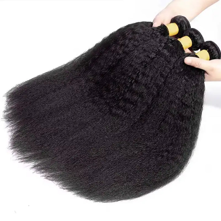 Beliana Hair 3 Bundles Kinky Straight Virgin Human Hair Weave Natural Black Color