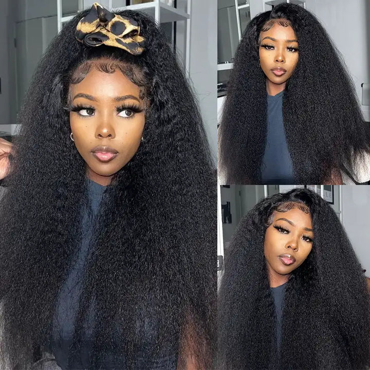 Beliana Hair 3 Bundles Kinky Straight Virgin Human Hair Weave Natural Black Color