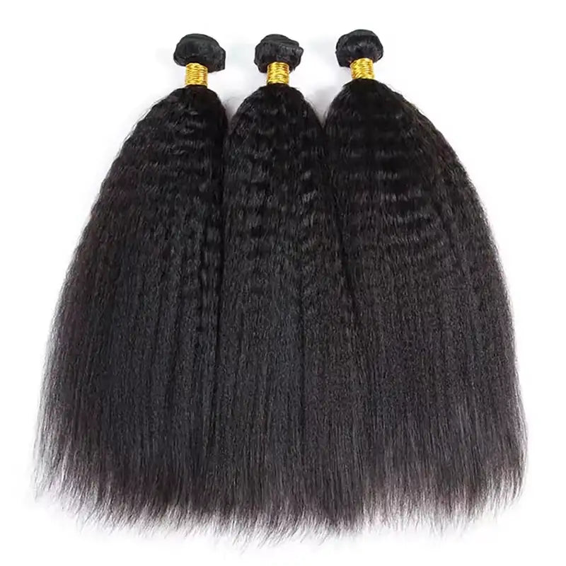 Beliana Hair 3 Bundles Kinky Straight Virgin Human Hair Weave Natural Black Color