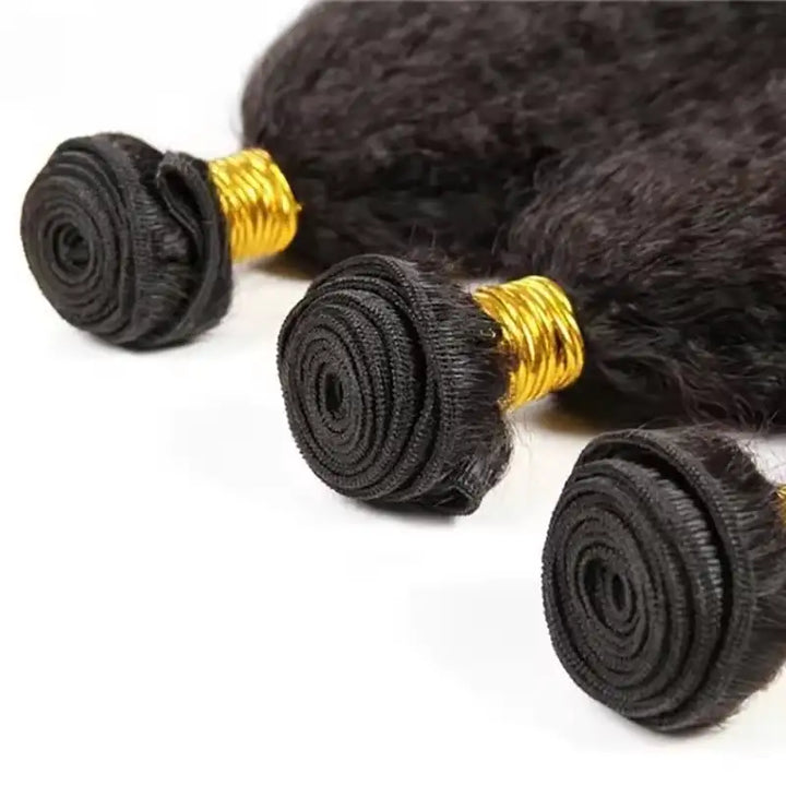 Beliana Hair 3 Bundles Kinky Straight Virgin Human Hair Weave Natural Black Color