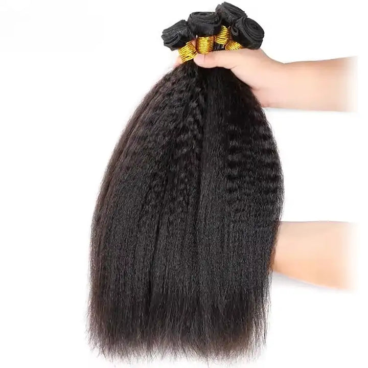 Beliana Hair 3 Bundles Kinky Straight Virgin Human Hair Weave Natural Black Color