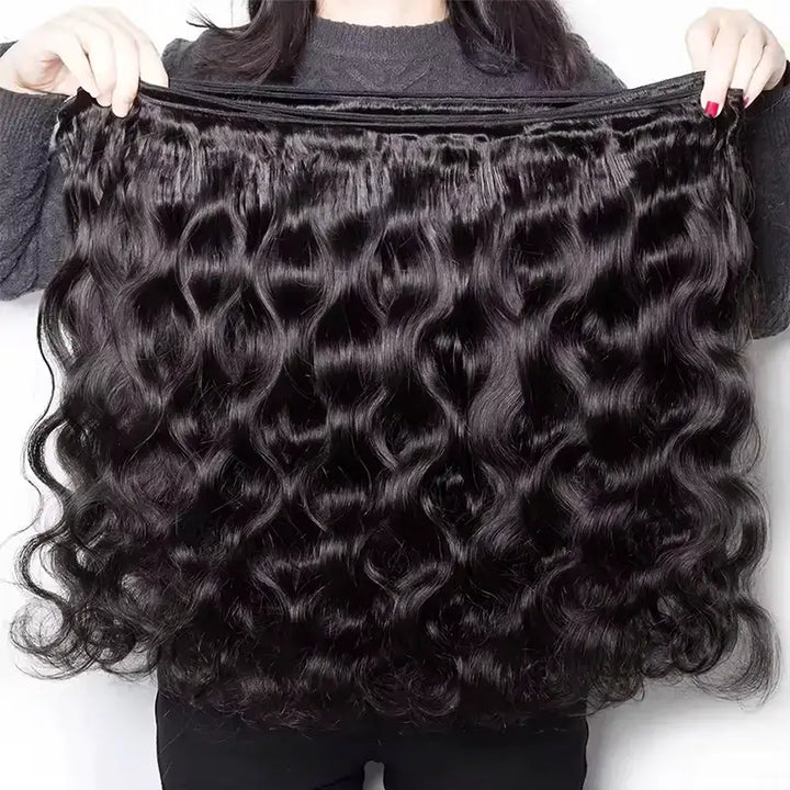 3 paquetes de cabello humano ondulado con encaje frontal transparente de 13x4 