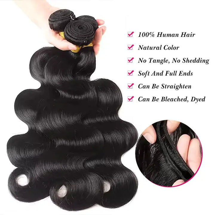 3 paquetes de cabello humano ondulado con encaje frontal transparente de 13x4 