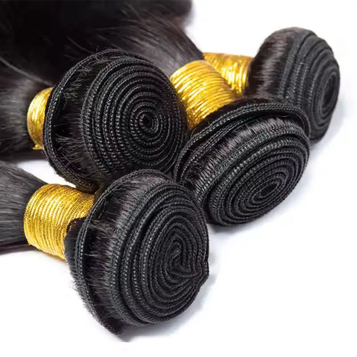 4 paquetes de cabello humano virgen con ondas corporales y encaje frontal transparente de 13 x 4 