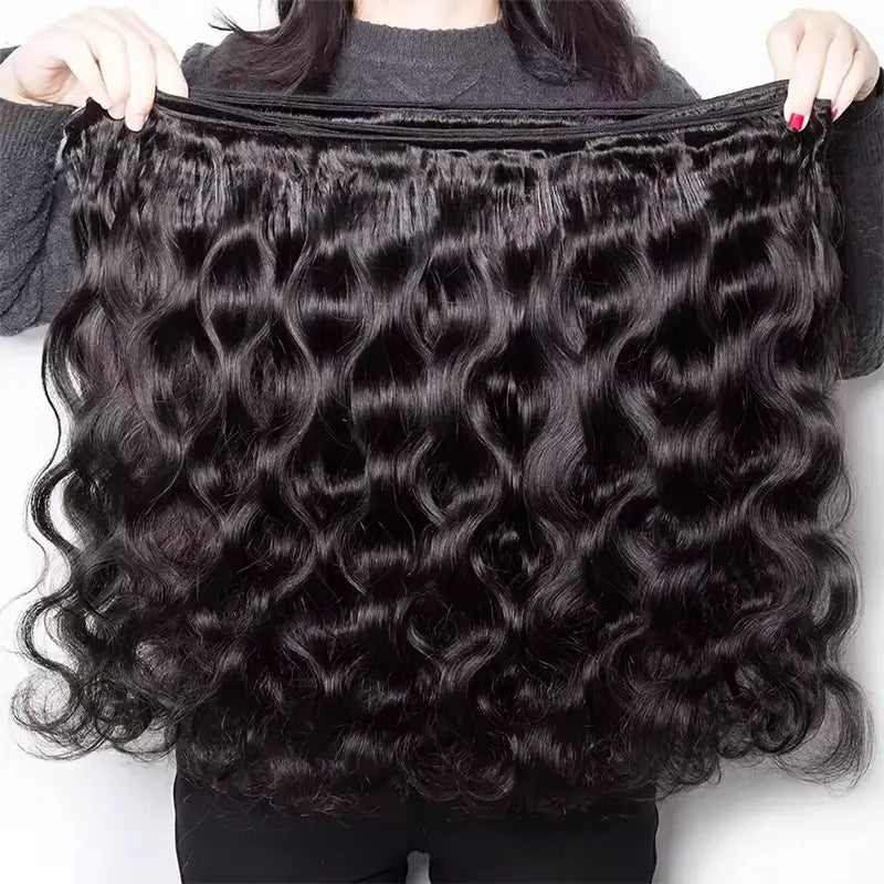4 paquetes de cabello humano virgen con ondas corporales y encaje frontal transparente de 13 x 4 