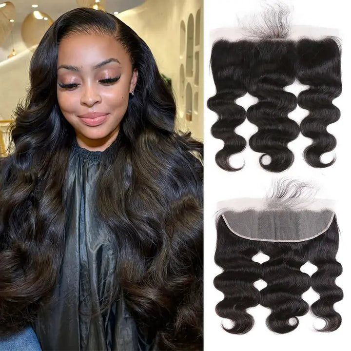 Cabello humano virgen con ondas corporales, 13x4, transparente, con encaje frontal 