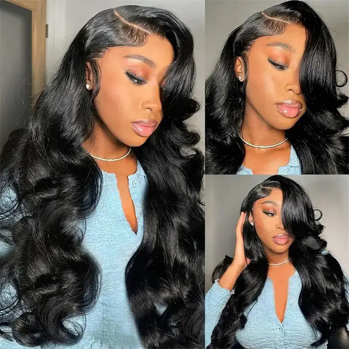 Cabello humano virgen con ondas corporales, 13x4, transparente, con encaje frontal 