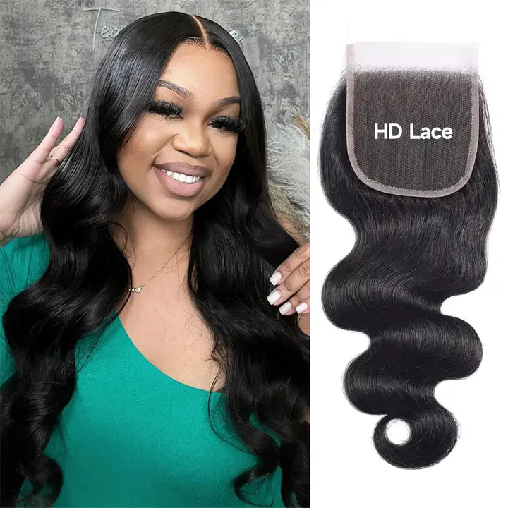 Cabello humano ondulado de color natural con cierre de encaje HD 4x4 