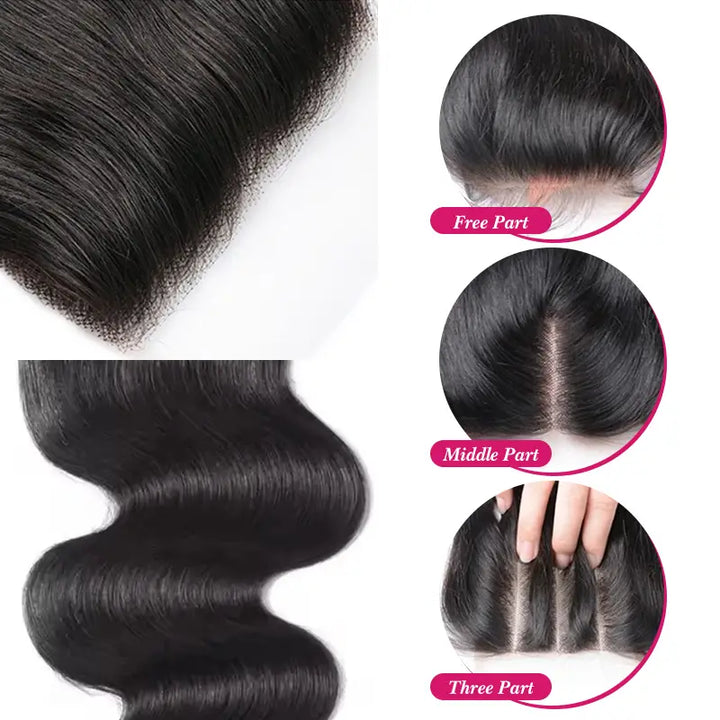 Cabello humano ondulado de color natural con cierre de encaje HD 4x4 