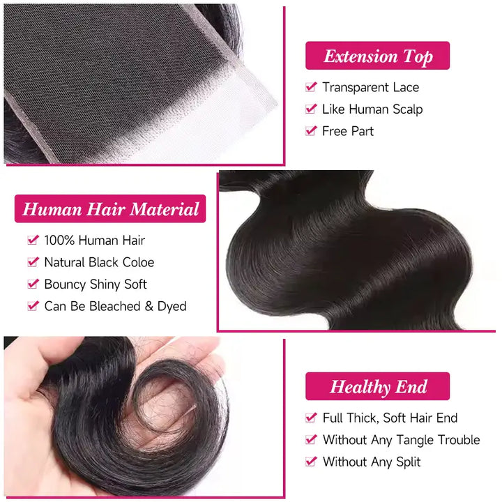 Body Wave Hair 4x4 Lace Closure Natural Color 100% Human Hair